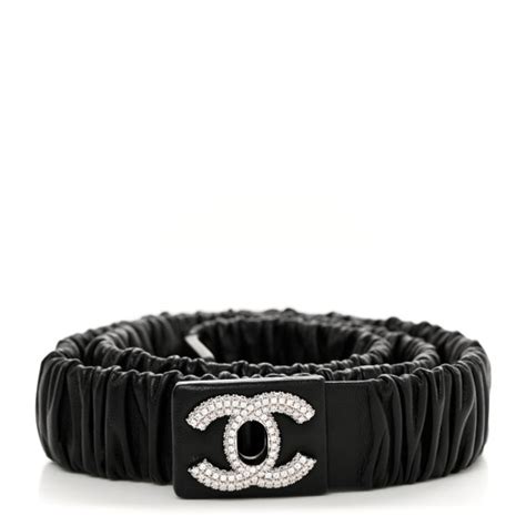 CHANEL Ruched Calfskin Crystal CC Turnlock Belt 90 36